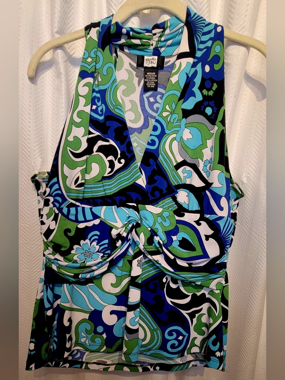 Studio 1940 Blue, Green & White Paisley Halter Top
